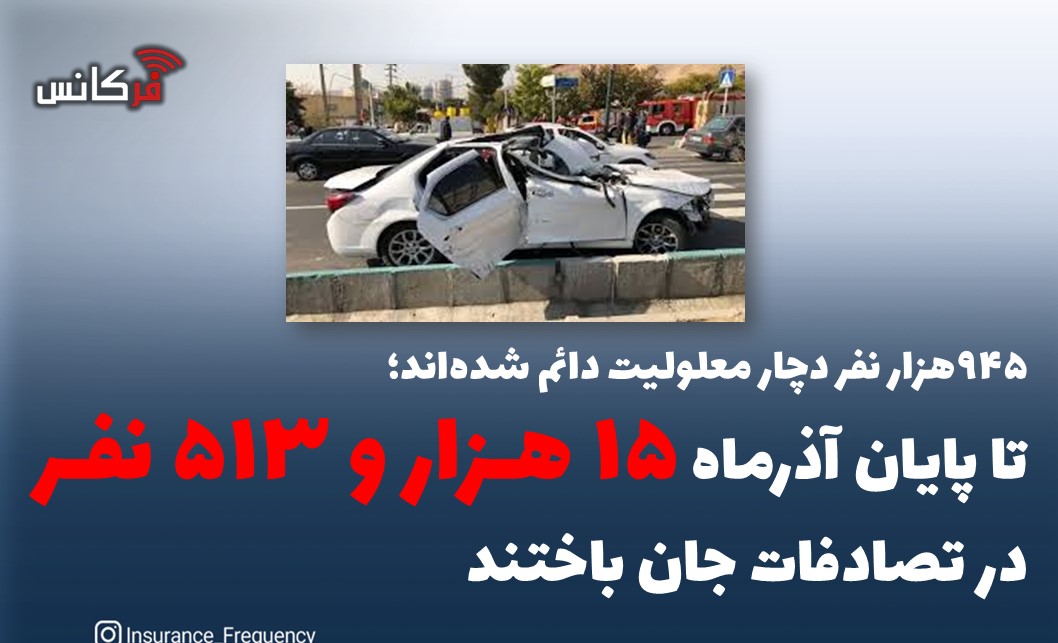 ۹۴۵هزار نفر دچار معلولیت دائم شده‌اند؛ تا پایان آذرماه “۱۵ هزار و ۵۱۳ نفر” در تصادفات جان باختند